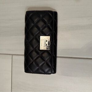 Black Quilted Wallet with Silver Clasp